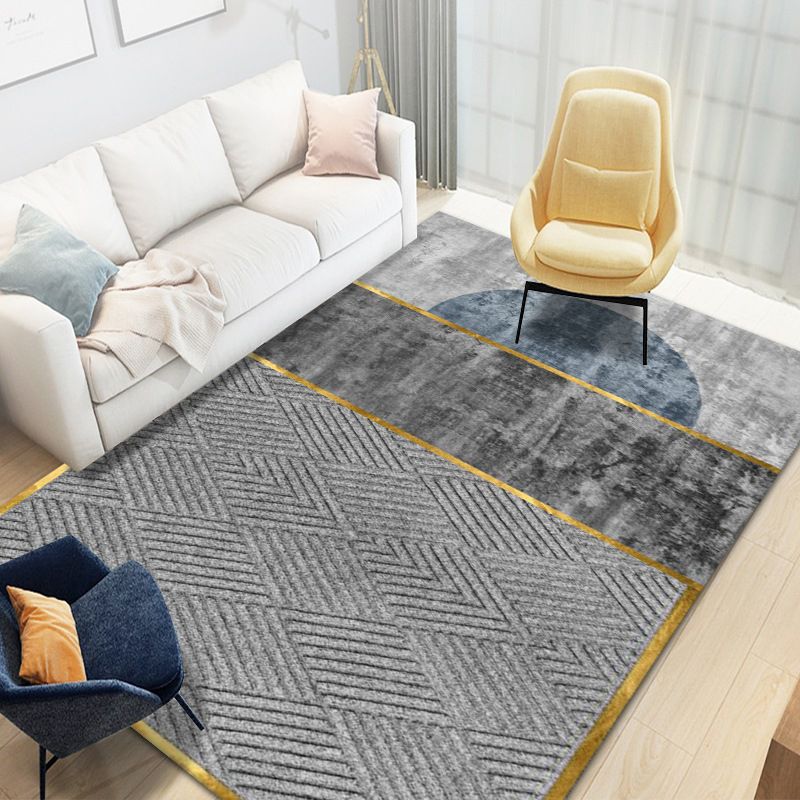 Gold Striped Rug Polyester Casual Indoor Rug Stain Resistant Rug for Living Room
