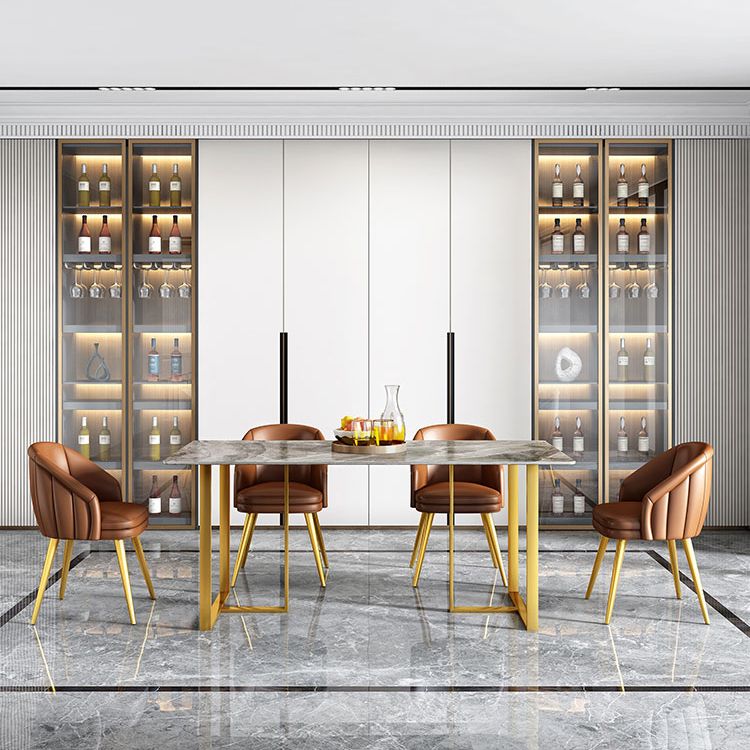 1/4/5 Pieces Luxury Rectangle Dining Set Sintered Stone Dining Table with Leather Chairs