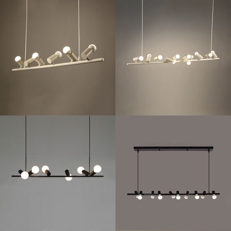 Retro Bare Bulb Metal Island Lamp 6/10 Heads Black Hanging Light for Dining Room in White/Black