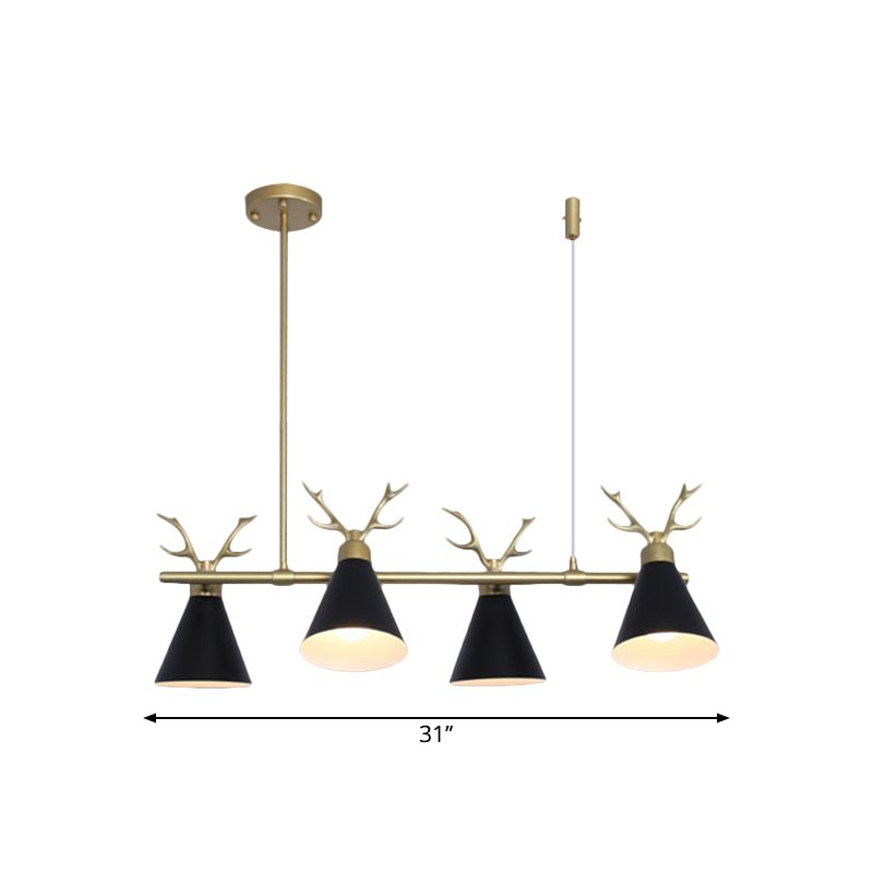 Restaurant Antler Design Island Lighting Metal Triple Light Light Nordic Black / Gris / White Chandelier