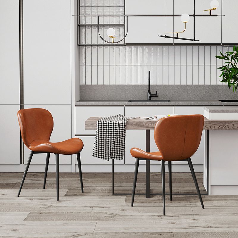 Contemporary Style Faux Leather Metal Base Home Dining Side Chair