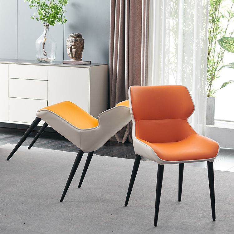 Sillas de comedor de cuero de estilo minimalista Sillas laterales con brazo Parsons y respaldo (juego de 2)