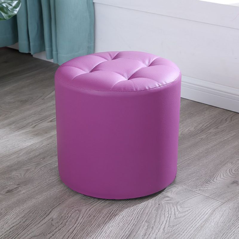 Modern Cylinder Shape Boucle Pouf Plain PU Leather Tufted Ottoman Footrest