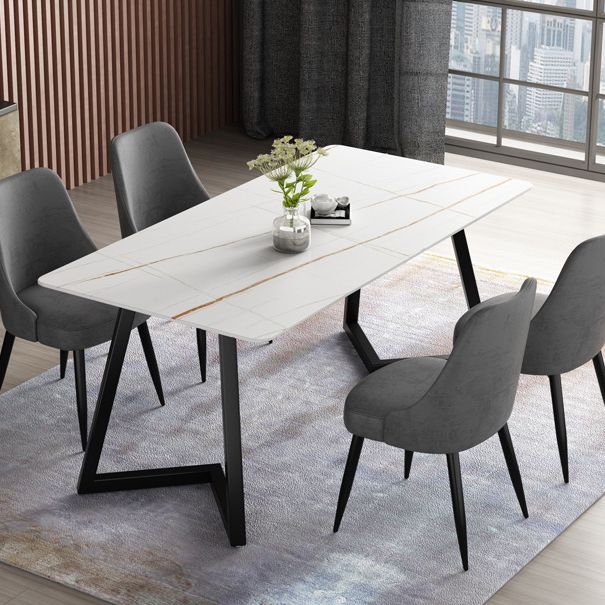 Mesa de comedor de simplicidad Mesa de piedra sinterizada rectangular con base metálica