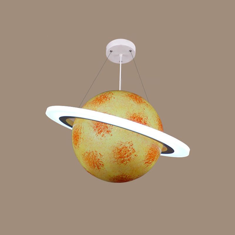 Kids 1 Bulb Suspension Light Yellow-Brown Jupiter/Blue Earth/Orange Sun Globe Pendant Chandelier with Acrylic Shade