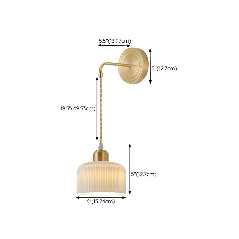 Nordic Style Wall Light Cylinder Shape Wall Lamp with Ceramic Shade for Bedroom