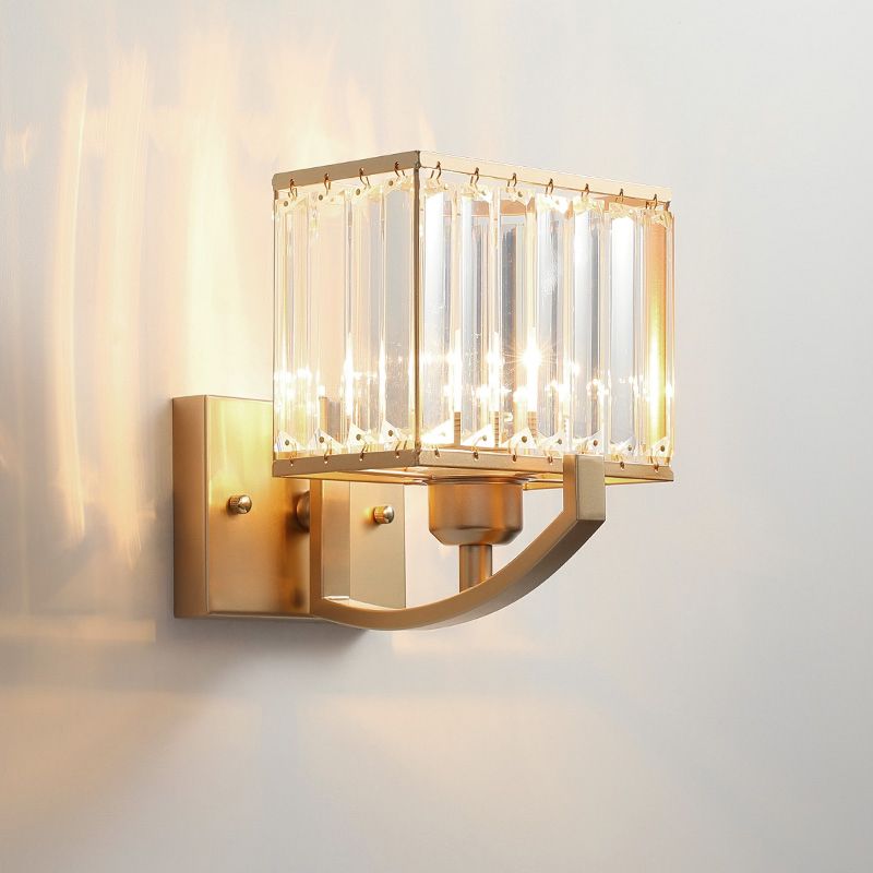 Zwart/gouden rechthoek wandmontage verlichting moderne stijl 1 kop helder kristallen sconce licht voor slaapkamer, 7 "/18" w