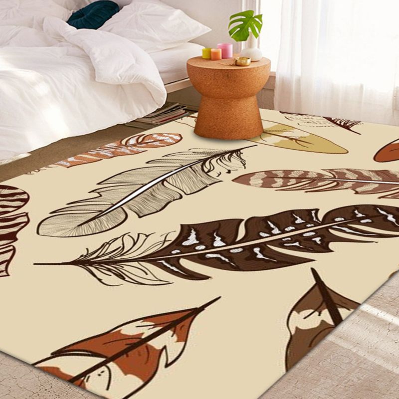 Simplicity Feather Pattern Area Rug Modern Comfort Indoor Carpet Polyester Anti-Slip Backing Carpet for Bedroom