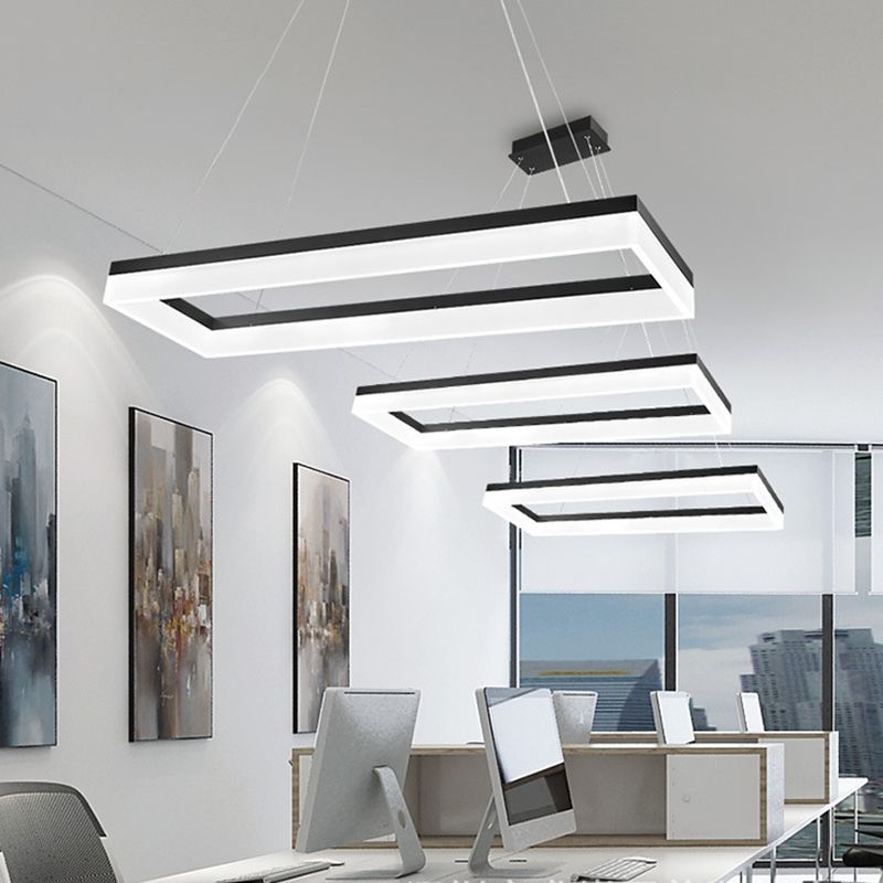 Modern Rectangular Island Pendant Light LED Dining Room Drop Lamp with Acrylic Shade