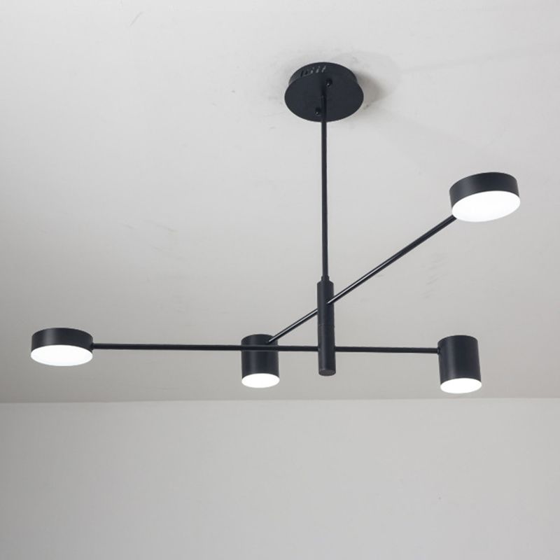 Black Metal Linear Hanging Chandelier Light Modern Drum Shade LED Ceiling Chandelier for Living Room