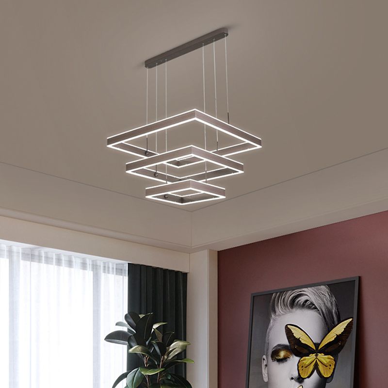 Minimalist Square Suspension Lamp Metal Multi-Layered LED Chandelier for Living Room