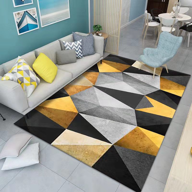Living Room Carpet Geometry Print Stain Resistant Rug Polyester Rug for Home Decor
