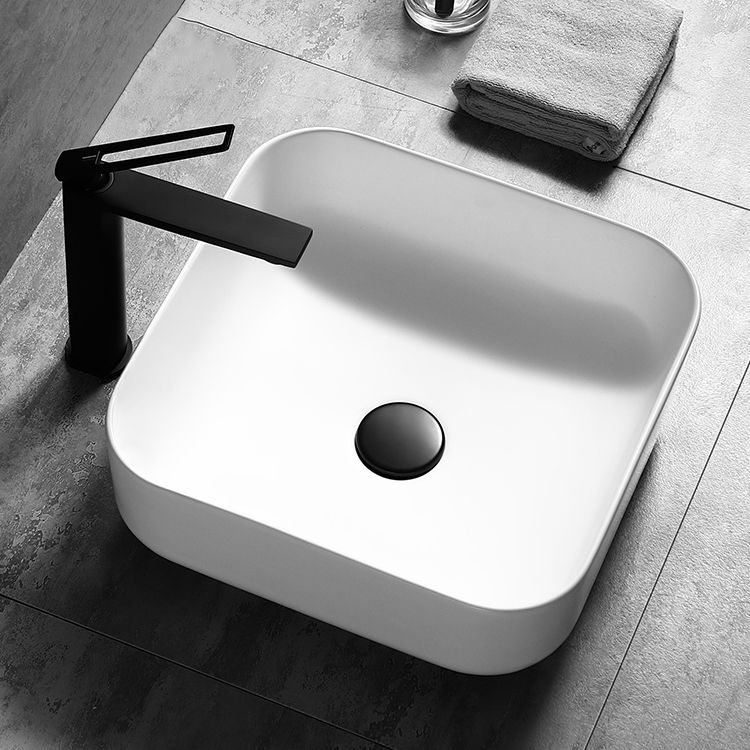 Contemporary Bathroom Sink Porcelain Pop-Up Drain Rectangular Vessel Lavatory Sink