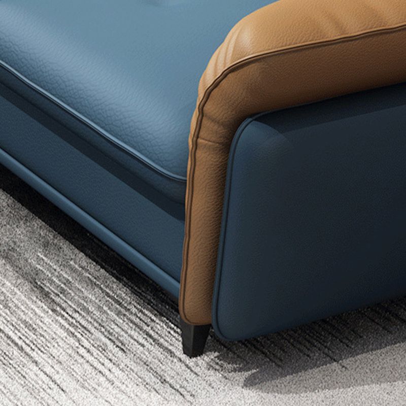 Blue 4-seater Faux Leather Tufted Pillow Top Arm Sectional Sofa