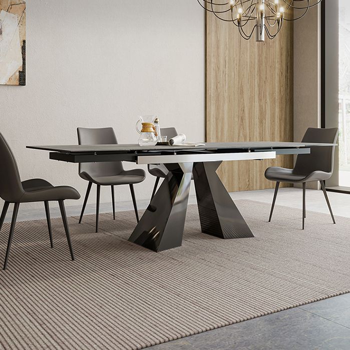 Mesa de comedor de lujo tradicional rectángulo Mesa de piedra sinterizada con doble pedestal