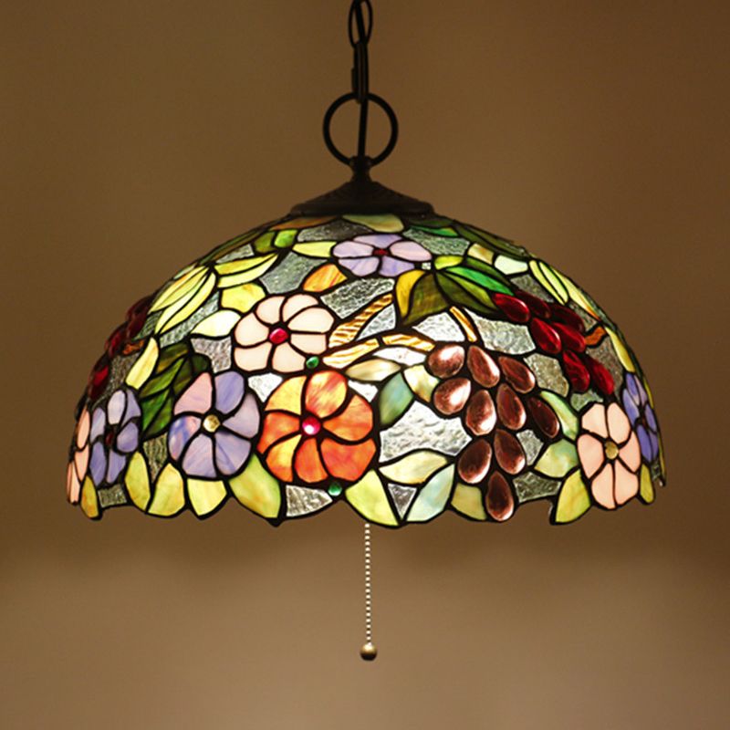 Lustre noir en verre artisanal 3 lumières 3 lampes pendantes méditerranéennes avec motif végétal