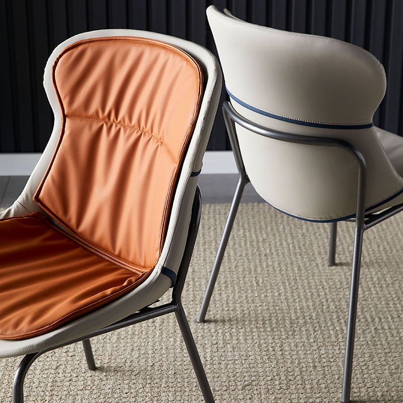 Sillas de comedor de cuero de estilo moderno, respaldo sólido sin brazos, silla lateral de comedor