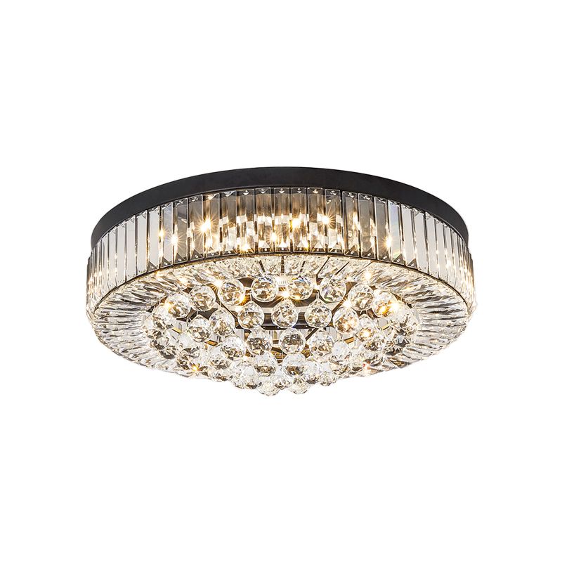 Crystal Block Drum Ceiling Lighting Modernism Black LED Flush Mount, 3 Color Light/Remote Control Stepless Dimming