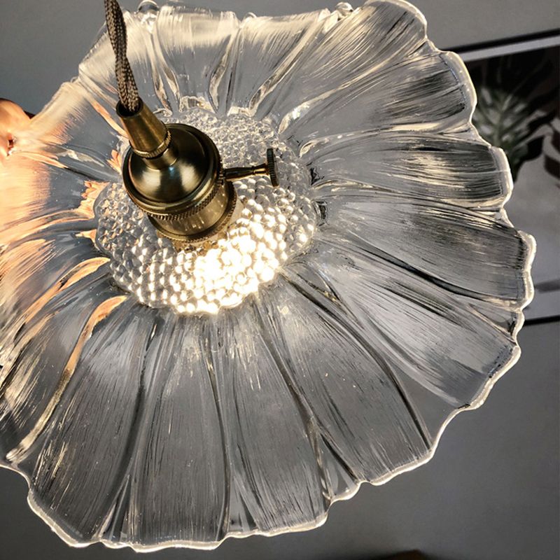 Blüte strukturiertes Glas Anhänger Beleuchtung Industrial 1 Leichtes Wohnzimmer Hanging Deckenleuchte in Messing