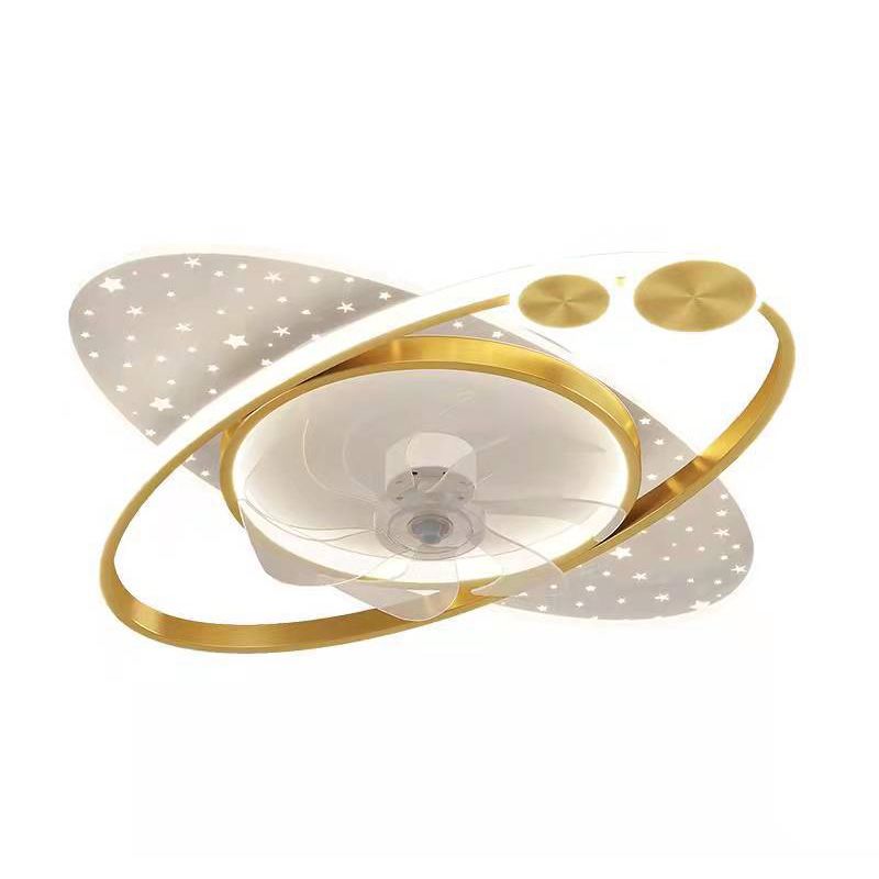 7-Blade Modernism Ceiling Fan Golden/Black LED Fan with Light for Foyer