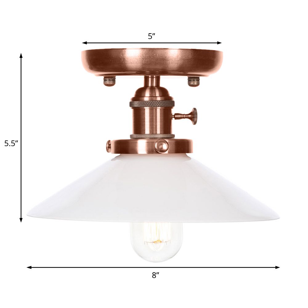 1 Light Opal/Clear Glass Semi Mount Lighting Industrial Antique Copper Cone/Saucer Indoor Ceiling Light