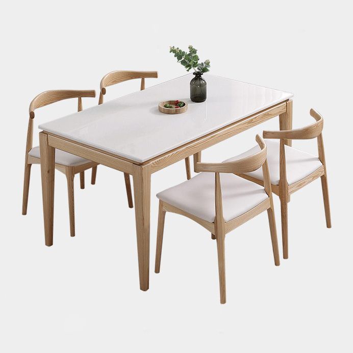 Rectangle Home Dining Table Simplicity Dinner Room Sintered Stone Table with 4 Wood Legs