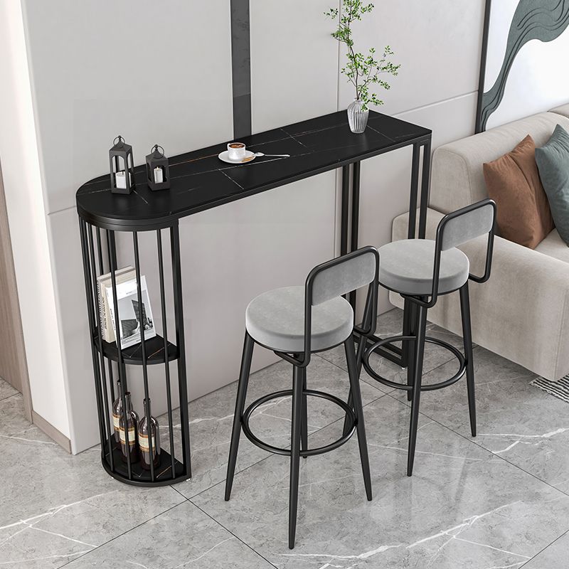 Modern Sintered Stone Bistro Bar Table Metal Base Bar Table with Storage for Home