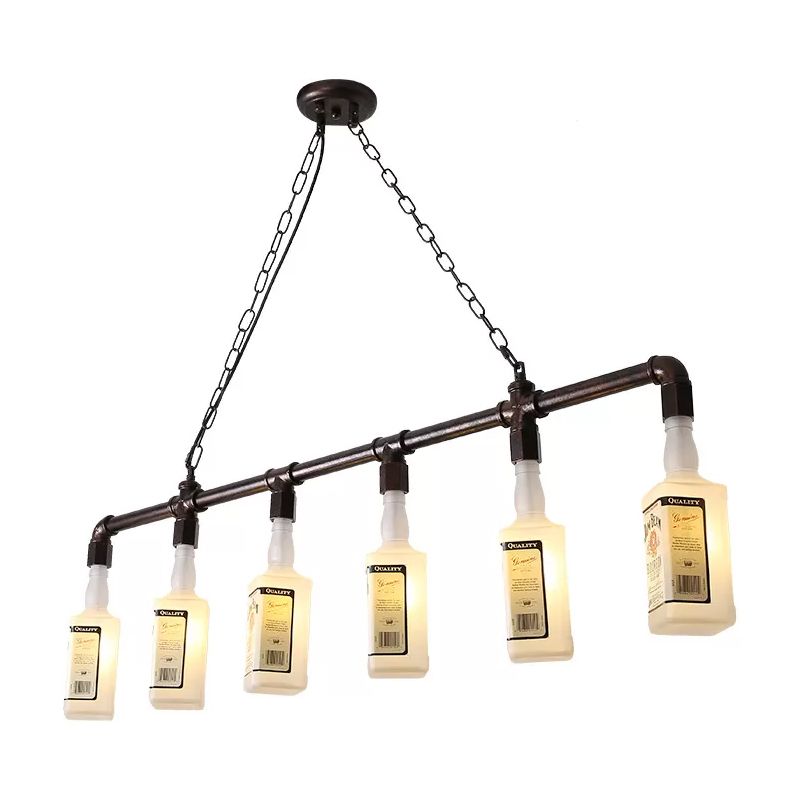 1/6/9-Bulb Frosted White Glass Island Lamp Loft Style Black Wine Bottle Restaurant Plafond Suspension Lamp