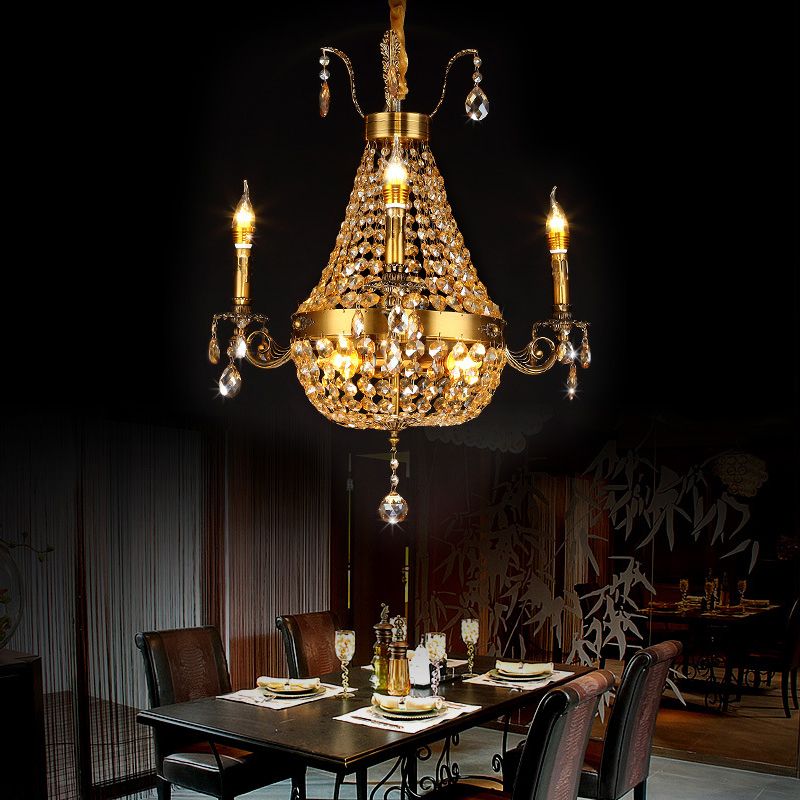 Candélabre suspendue en métal contemporain 2/6/8 Lumières Gold Chandelier Lumière avec cristal en cristal, 27 "/ 31" de large