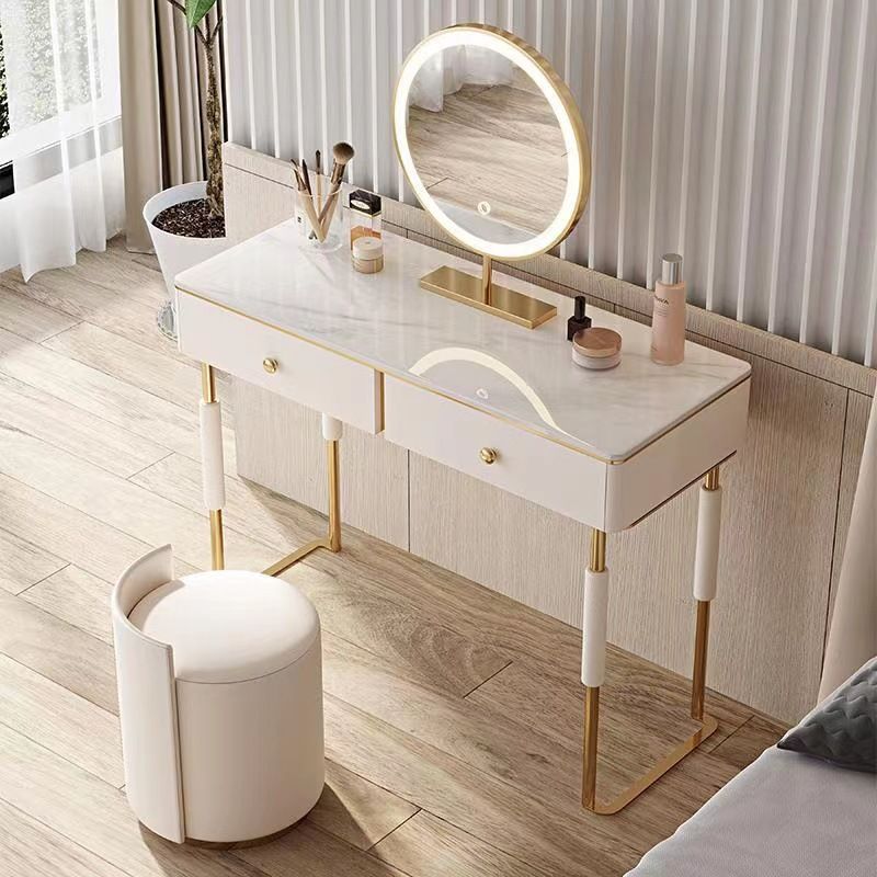 Glam Make-up Vanity with 2 Storage Drawers White Wood Vanity Set, 15.74" Wide