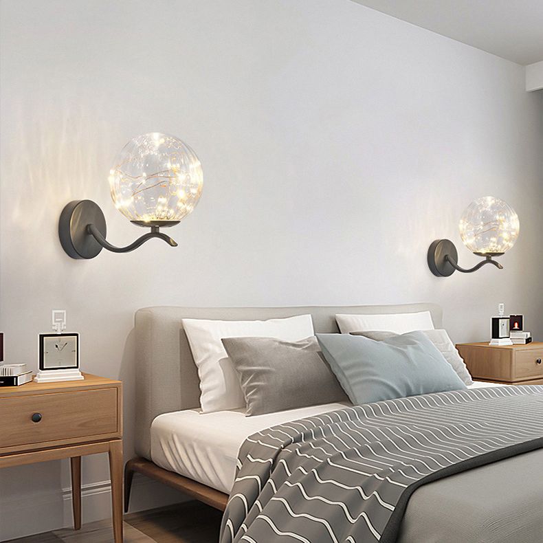 Globe Wrought Iron LED Wall Lamp in Modern Creative Style Glass Wall Light for Interior Spaces