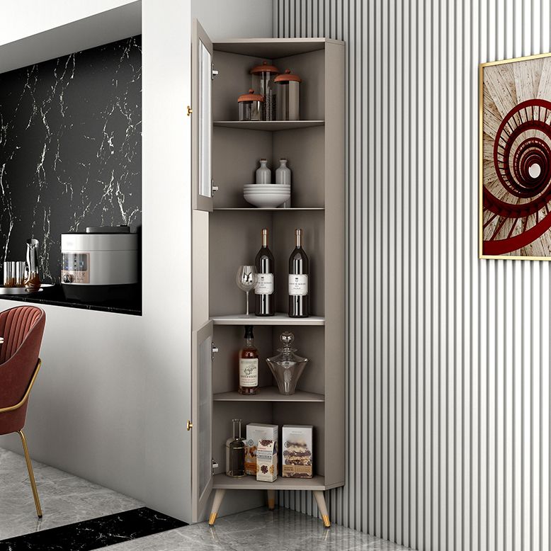 Glam Stone and MDF Sideboard 69.5"H Living Room Glass Doors Buffet Stand