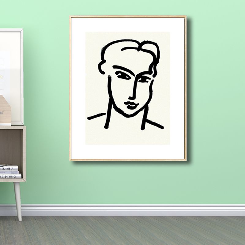 Drawing Print Minimalism Wall Art with Line Sketch Face Pattern in Black and White