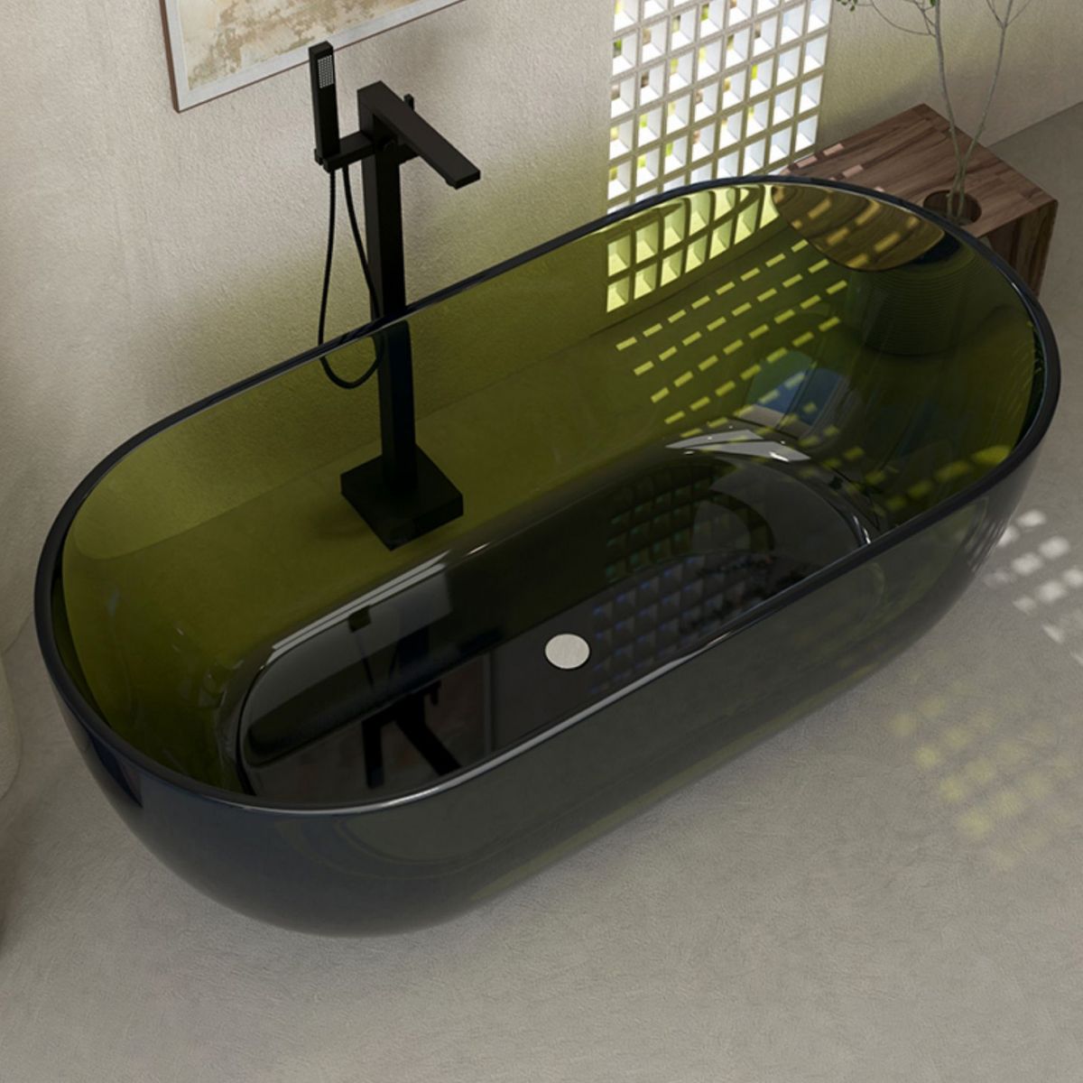 Oval Soaking Bathtub Freestanding Antique Finish Modern Bath Tub