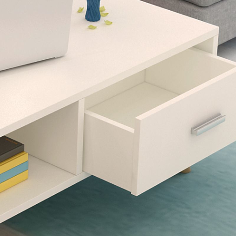 Contemporary Cocktail Table 4 Legs Wood with Drawer Rectangular Single Coffee Table
