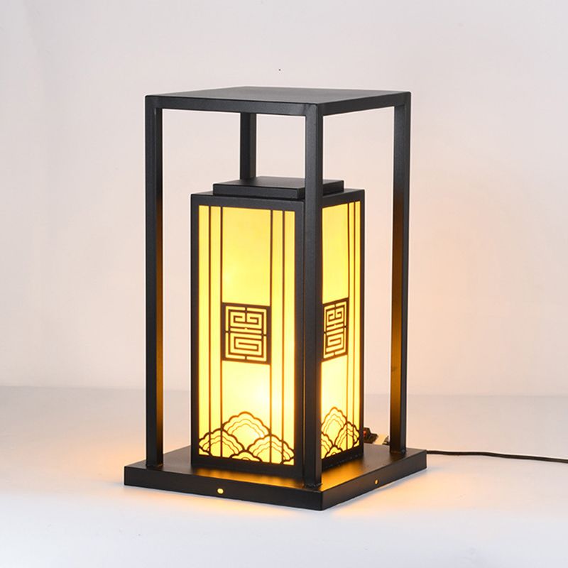 Contemporary Metal Pillar Lamp Rectangle Shape Outdoor Waterproof Light with Stone Shade