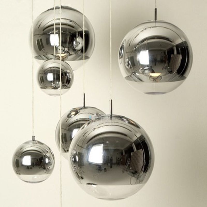 Sliver Electroplated Mirror Glass Globe Hanging Light Contemporary Simplicity 1-Light Pendant for Dining Room