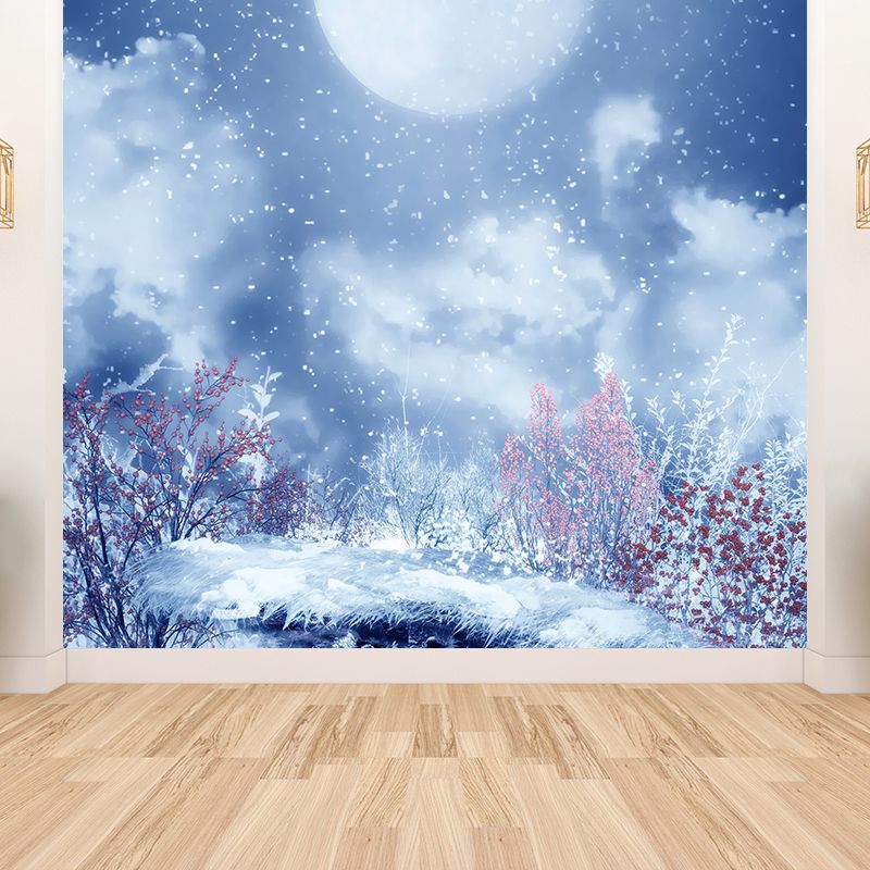 Chilling Snowy Landscape Mural Decal for Dining Room Winter Wall Art, Personalize