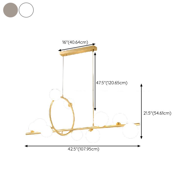 Post Modern Kitchen Island Fixture Solid Brass and Glass Pendant Ceiling Light in Gold