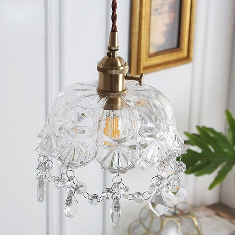 Bowl Light Suspension Pendant Modern Simple Crystal Hanging Lights for Bedside