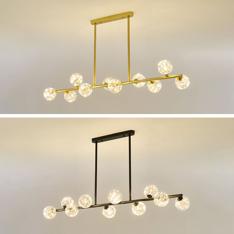 Modern Fashionable Sputnik LED Island Pendant Light Wrought Iron Ceiling Light with Pure Glass Shade