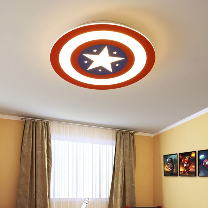 Metal Captain Shield Flush Mount Lamp Kid LED Red and Blue Flush Ceiling Light Fixture
