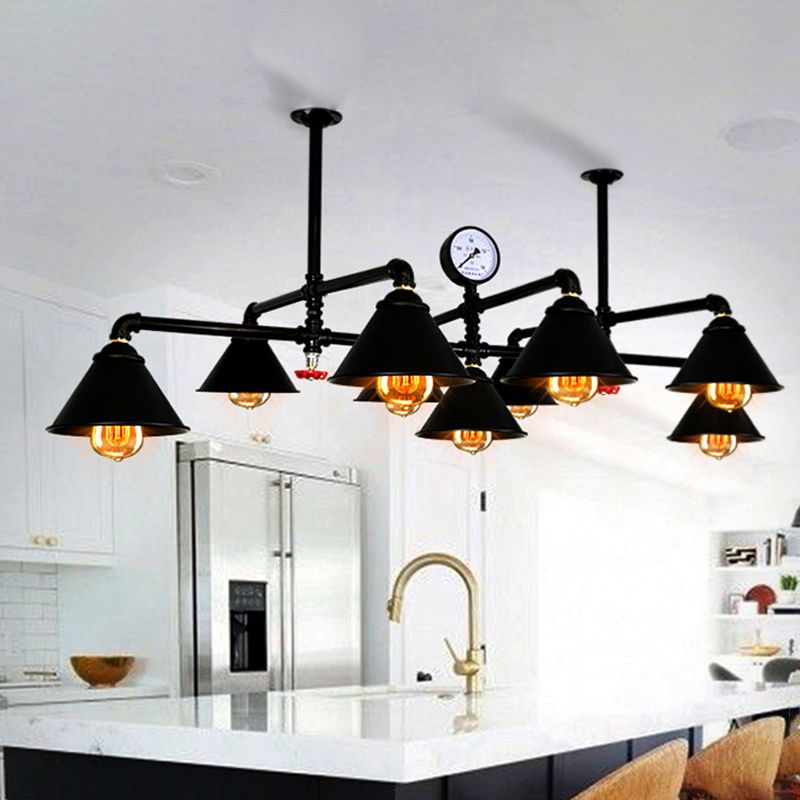 Black Wrought Iron Ceiling Hung Fixtures Vintage Tube Pendant Lighting for Bar