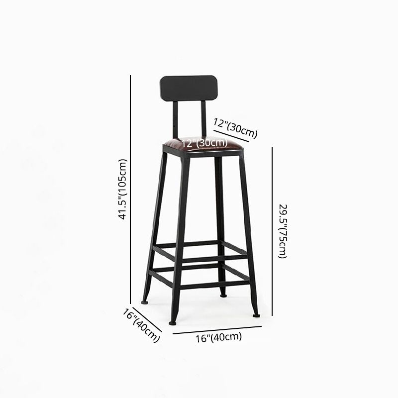 Industrial Brown Leather Bar Stools Square Stool with Metal Base
