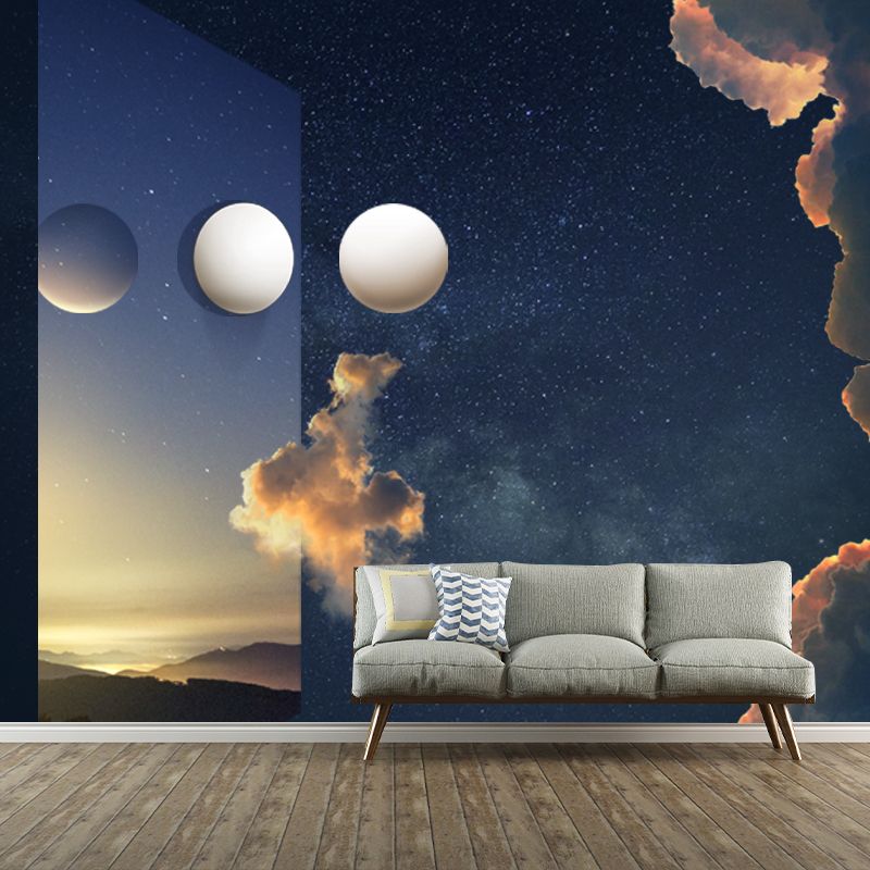 Blue-White Twilight Wallpaper Mural Moisture Resistant Sci-Fi Living Room Wall Decor