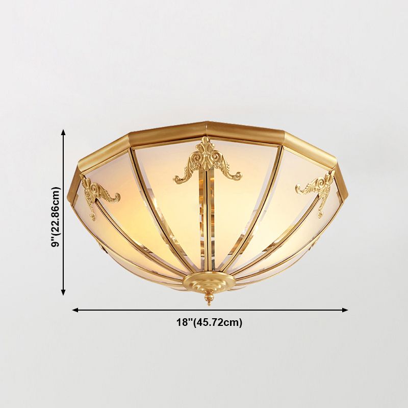 Glass Brass Flush Mount Light Bowl Shape Vintage Style Flush Mount Ceiling Light