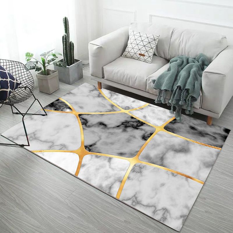 Contemporary Marble Print Rug Polyester Area Rug Washable Carpet for Living Room, Bedroom
