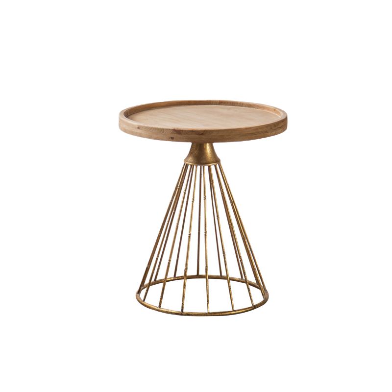 Round Tray Top Side Table Iron Pedestal End Table - Distressed Surface Treatment