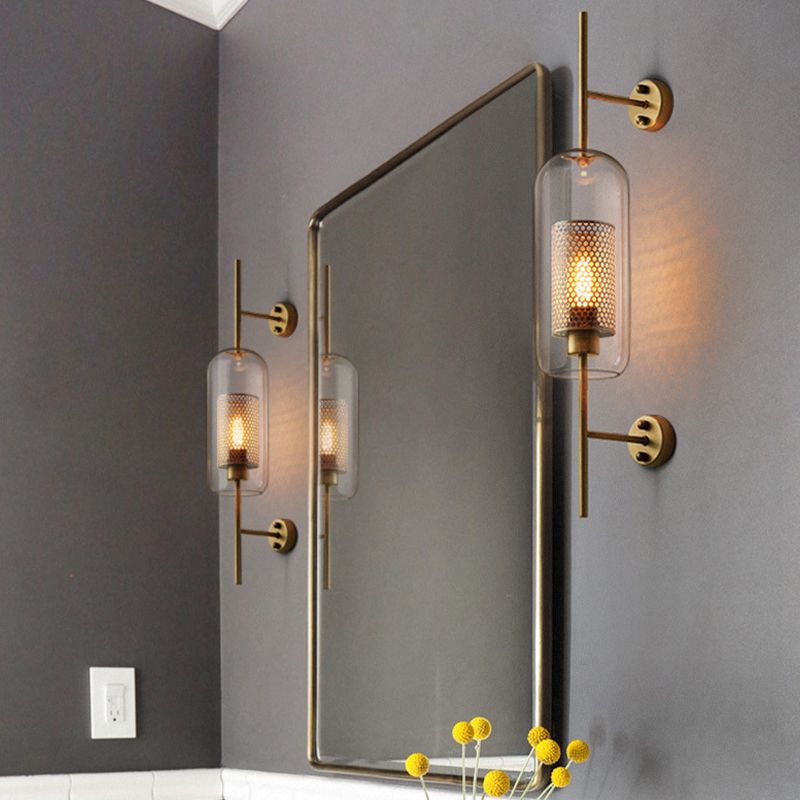 Iron Wall Armed Sconce Minimalist Clear Glass Shade Wall Lighting Fixture