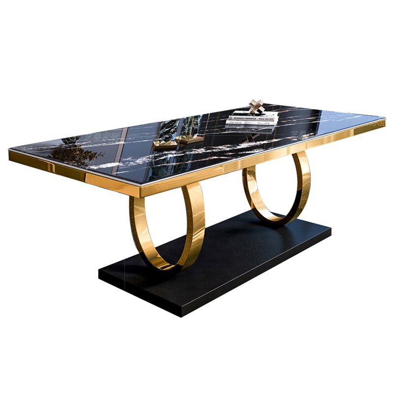 Traditional Luxury Rectangle Dining Table Sintered Stone Table with Trestle Base for Dining Room